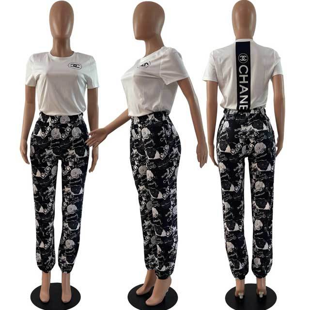 Printed Short Sleeve Casual Pants Set