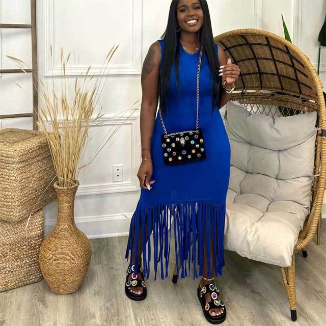 Basic Sleeveless Tassel Maxi Dress