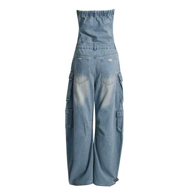 Multi Pockets Denim Cargo Jumpsuit