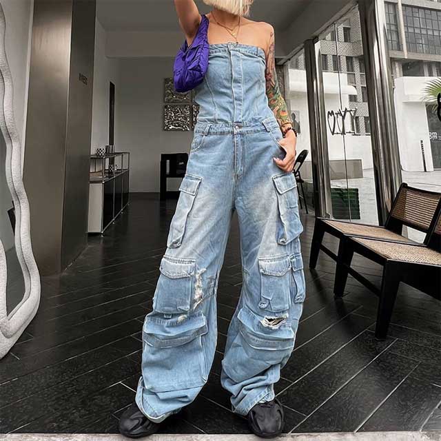 Denim Multi Pocket Jumpsuit