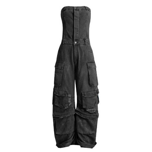 Multi Pockets Denim Cargo Jumpsuit