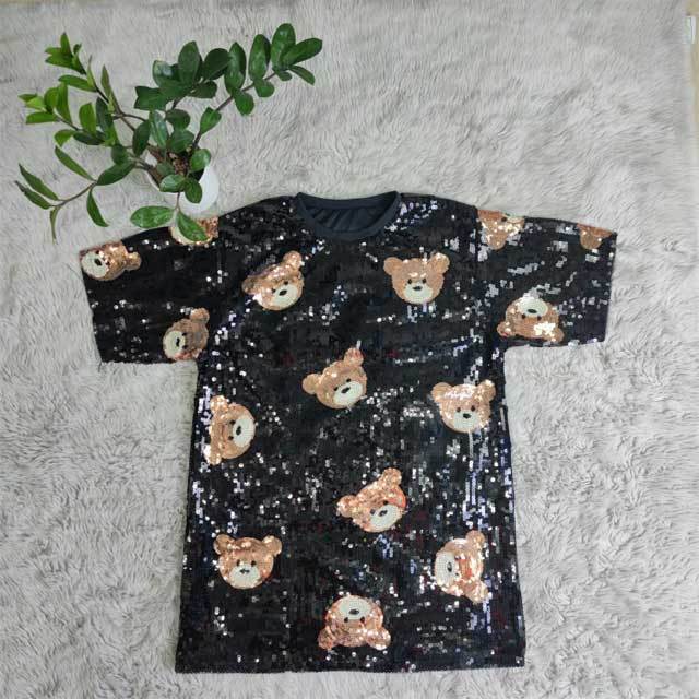 Short Sleeve Cartoon Sequin Dress