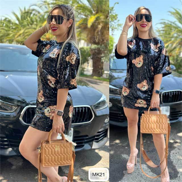 Short Sleeve Cartoon Sequin Dress