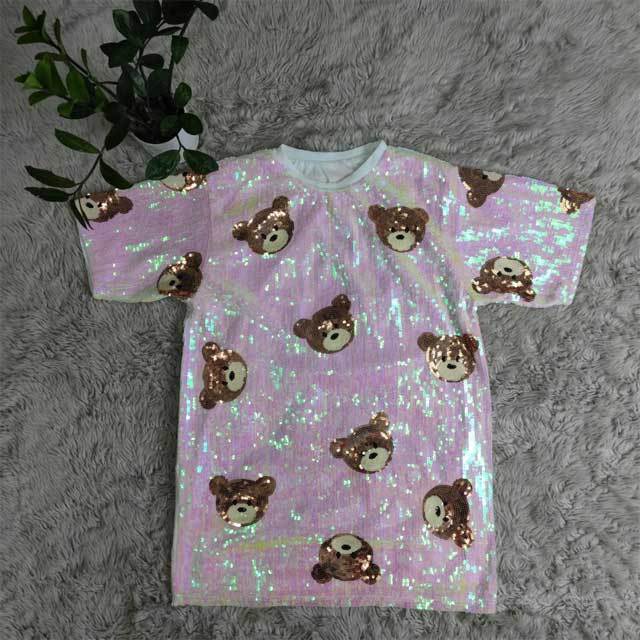 Short Sleeve Cartoon Sequin Dress