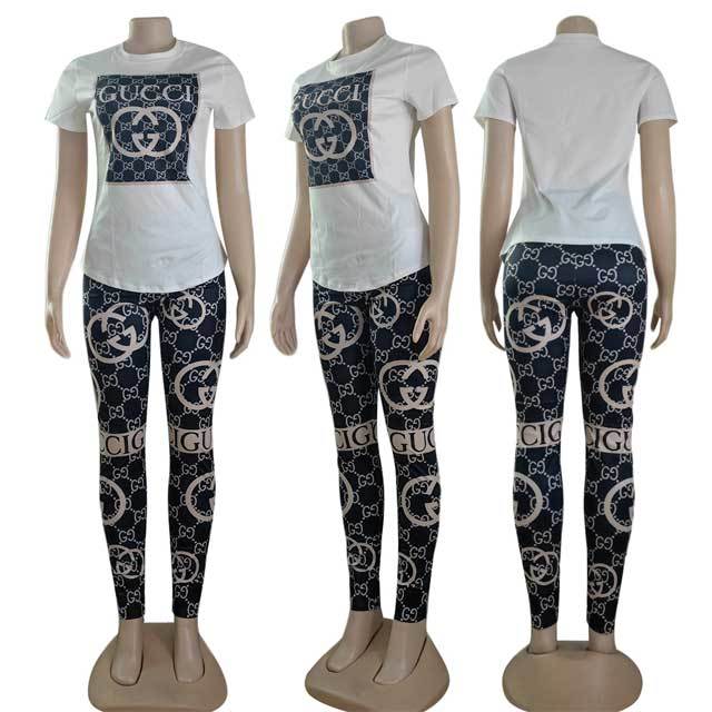 Printed Short Sleeve Jogging Pants Suit