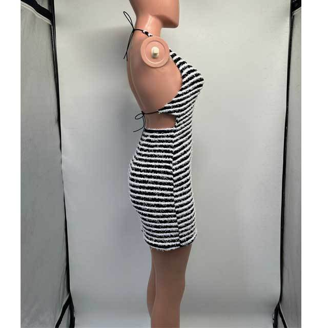 Knit Striped Strappy Backless Dress