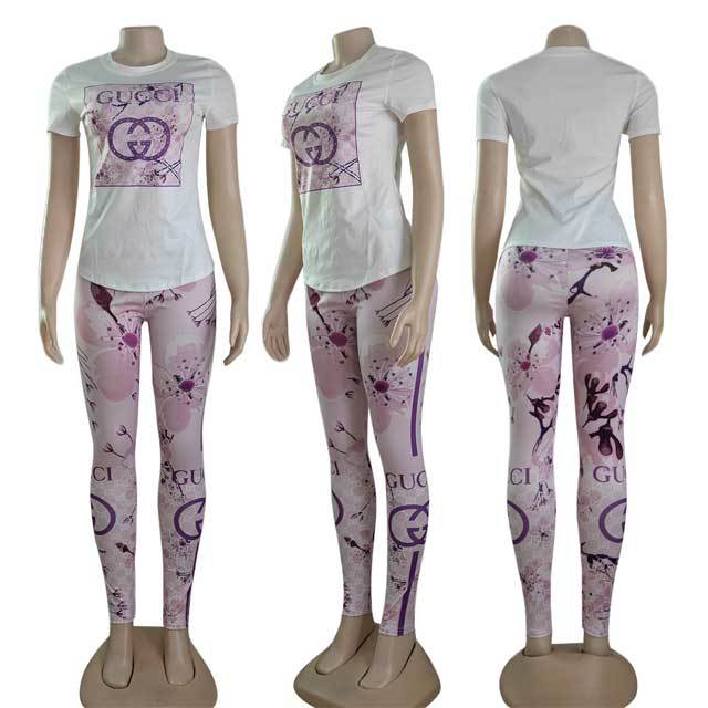 Printed Short Sleeve Jogging Pants Suit