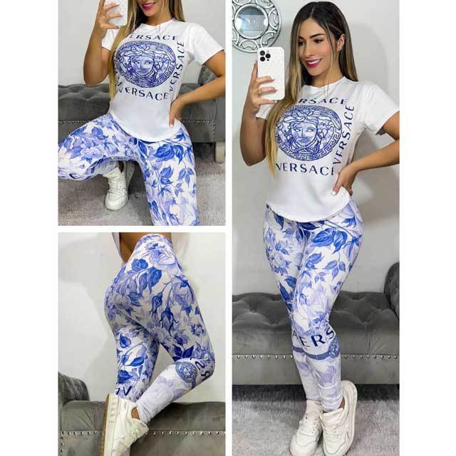 Printed Short Sleeve Jogging Pants Suit