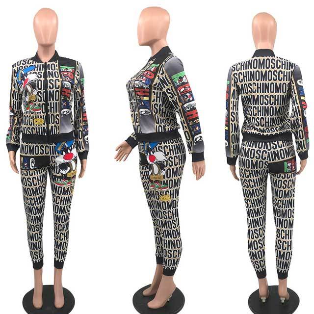 Printed Long Sleeve Zipper Top Pants Set