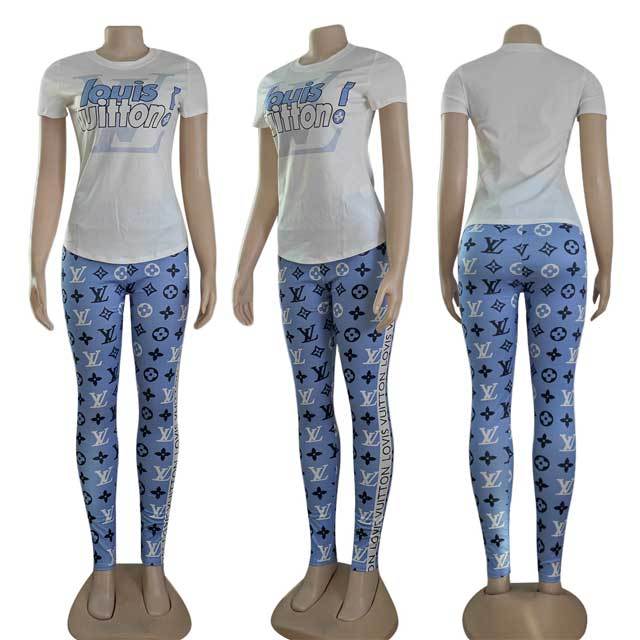 Printed Short Sleeve Jogging Pants Suit
