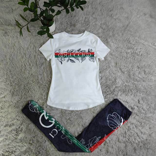 Printed Short Sleeve Jogging Pants Suit