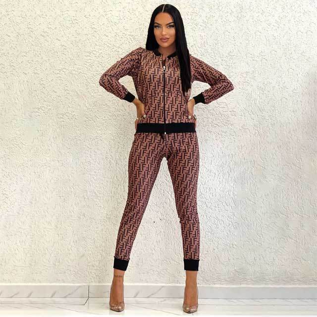 Printed Long Sleeve Zipper Top Pants Set