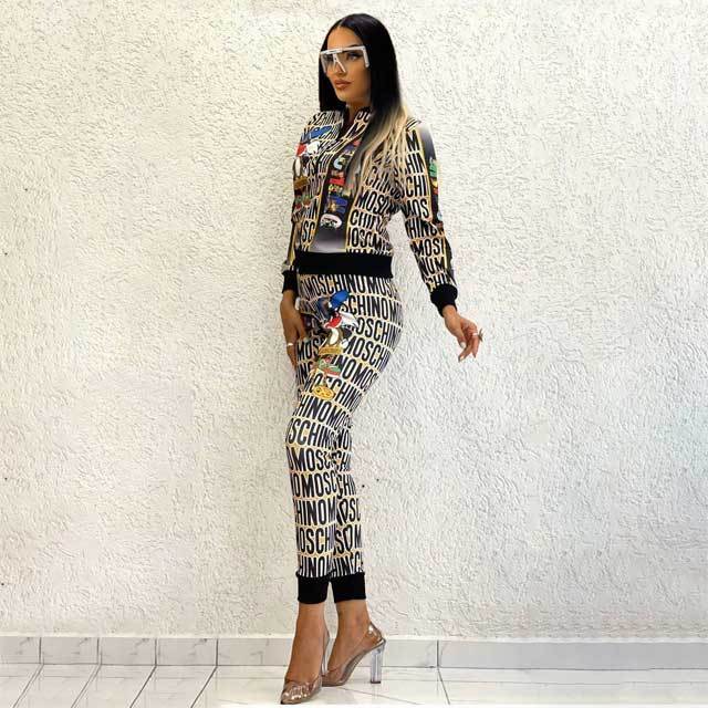 Printed Long Sleeve Zipper Top Pants Set