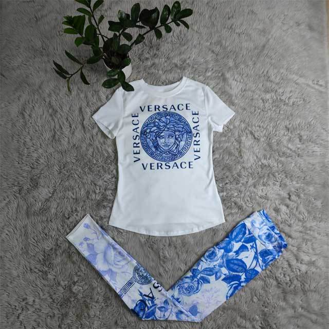 Printed Short Sleeve Jogging Pants Suit