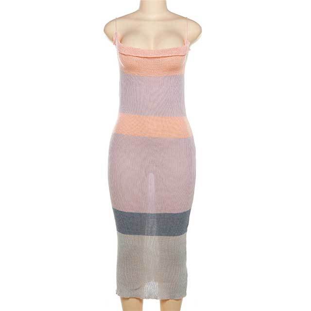 Color Block Knit Backless Dress