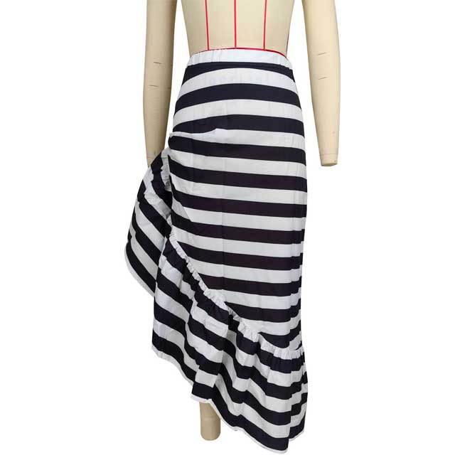 Striped High Waist Ruffle Maxi Skirt