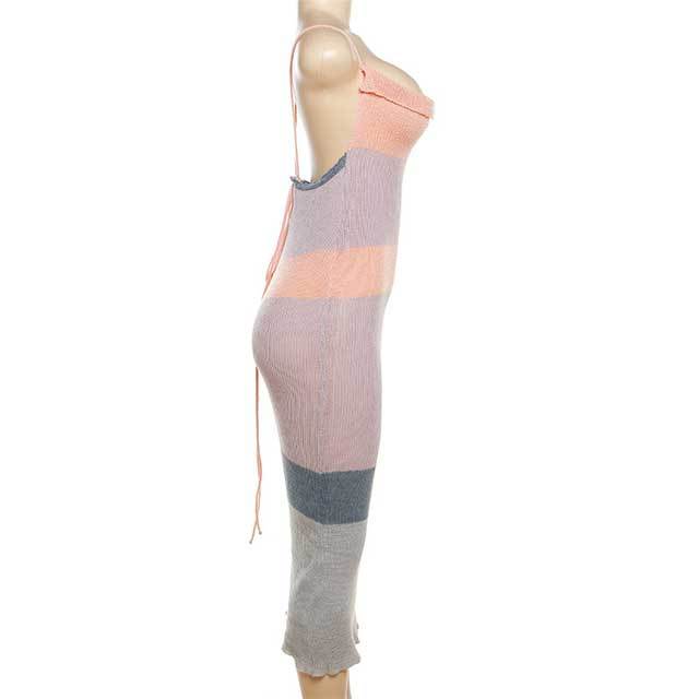 Color Block Knit Backless Dress