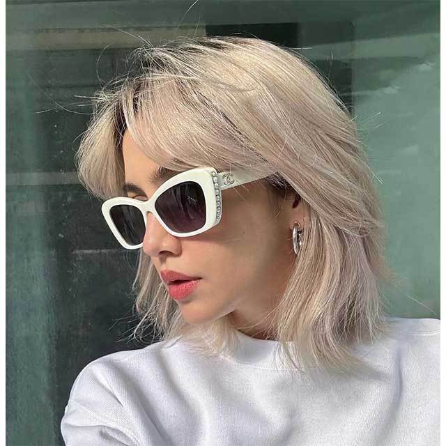 Pearls Design Cat Eyes Frame Sunglasses