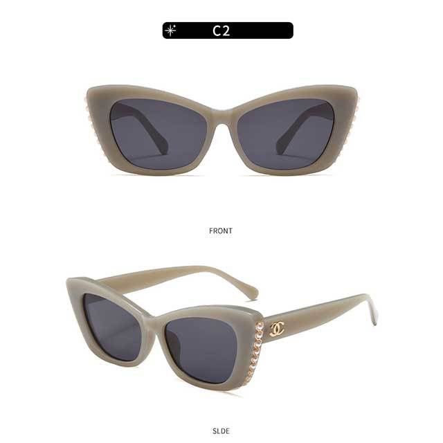 Pearls Design Cat Eyes Frame Sunglasses