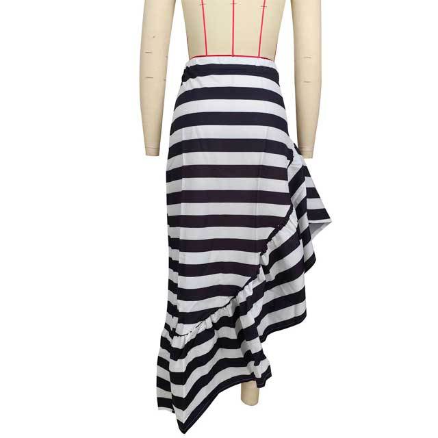 Striped High Waist Ruffle Maxi Skirt