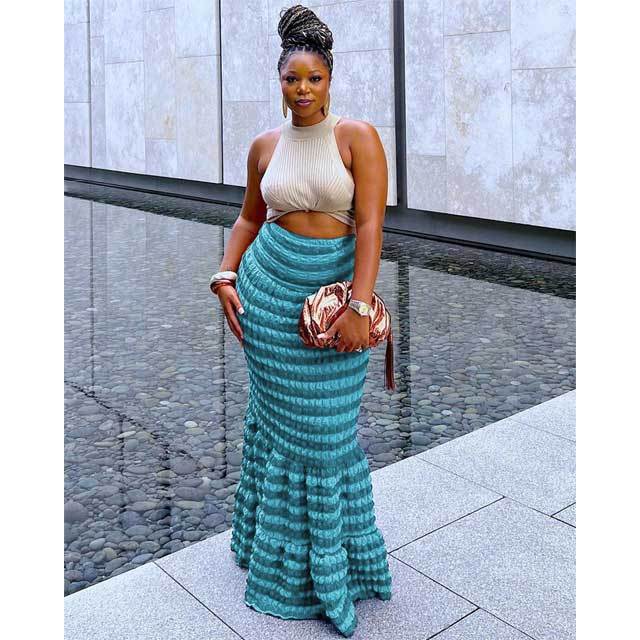 High Waist Jacquard Striped Maxi Skirt