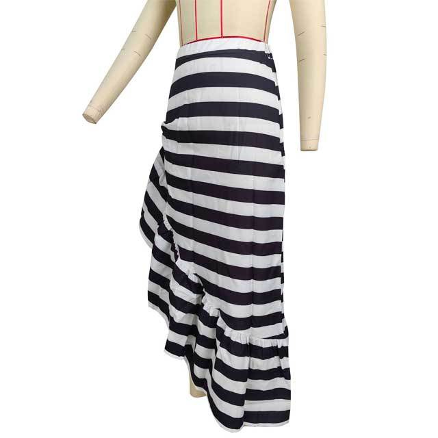 Striped High Waist Ruffle Maxi Skirt