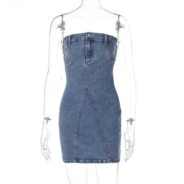 Denim Strapless Bodycon Dress