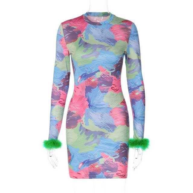 Printed Feather Bodycon Dress