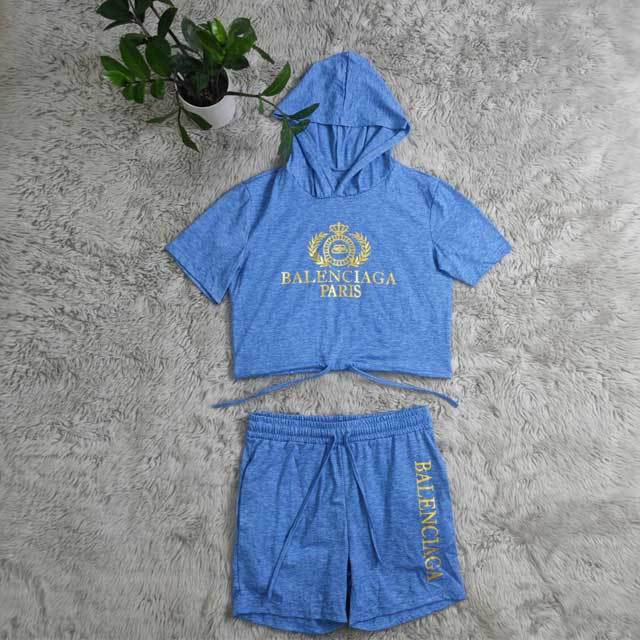 Letter Print Hooded Top Short Set