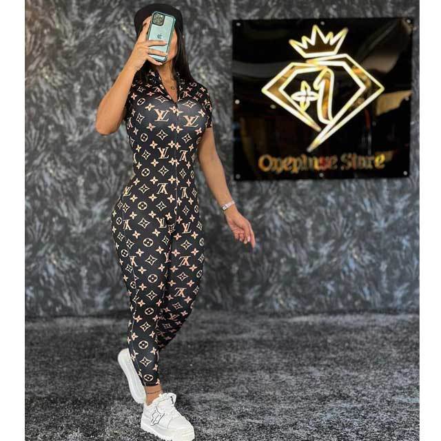 Short Sleeve Printed Sport Jumpsuit