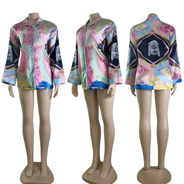 Fashion Retro Print Casual Shirt Dress
