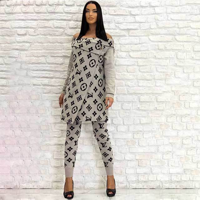 Printed Off Shoulder Top Casual Pants Set