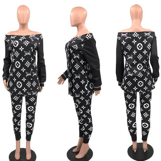 Printed Off Shoulder Top Casual Pants Set
