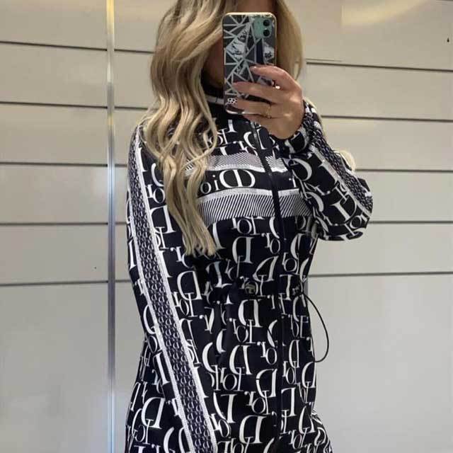Printed High Neck Long Sleeve Dress