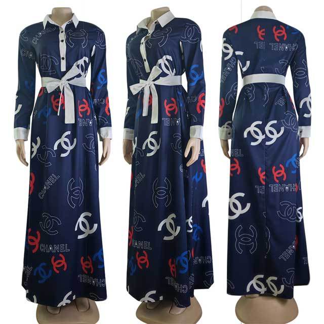 Printed Long Sleeve Swig Dress