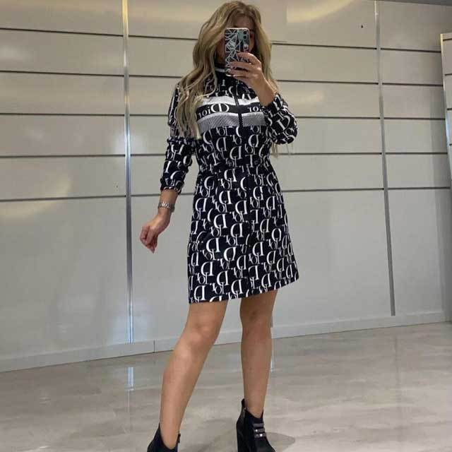 Printed High Neck Long Sleeve Dress
