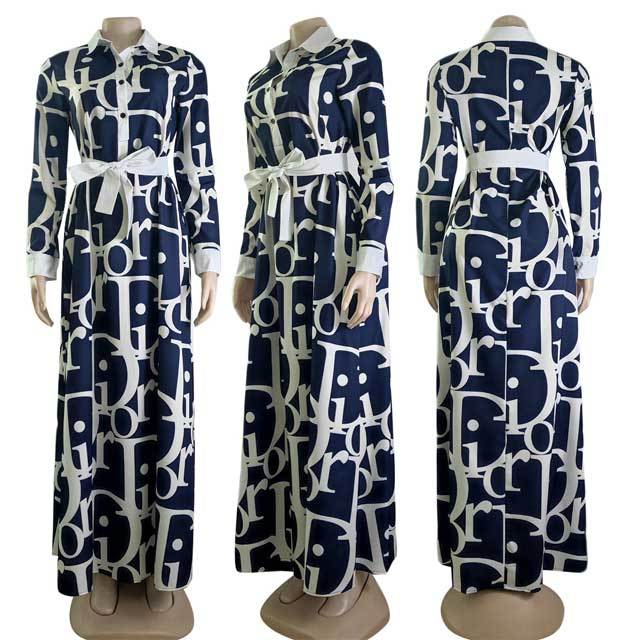 Printed Long Sleeve Swig Dress