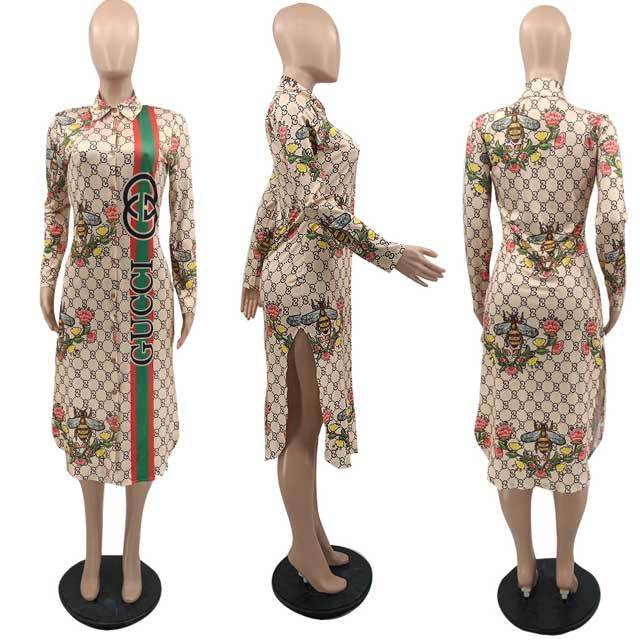 Printed Slit Shirt Dress