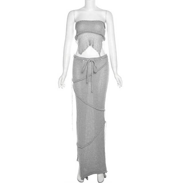 Knit Strappy Top Maxi Skirt Set