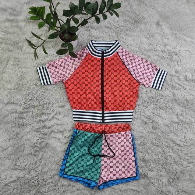 Color Block Printed Casual Short Set