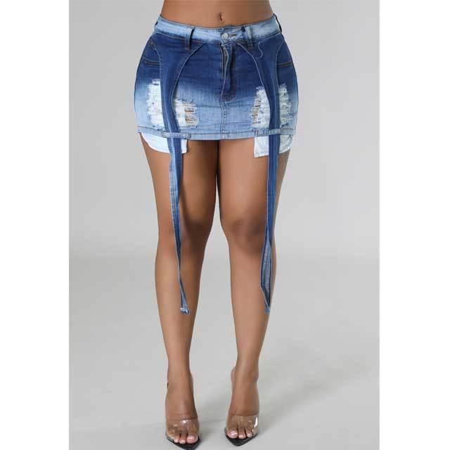 Gradient Ripped Denim Skirt