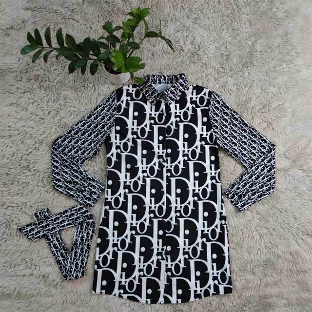 Printed Casual Long Sleeve Shirt Dress