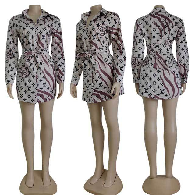 Printed Casual Long Sleeve Shirt Dress