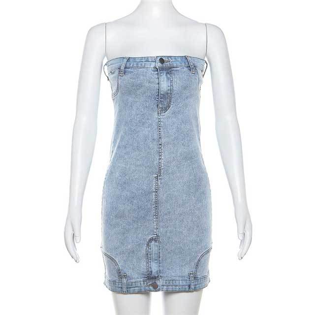 Denim Strapless Bodycon Dress