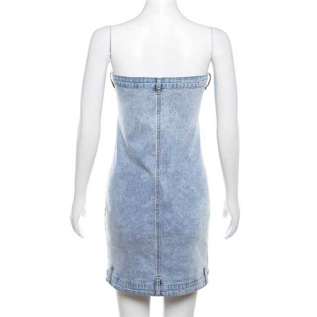 Denim Strapless Bodycon Dress