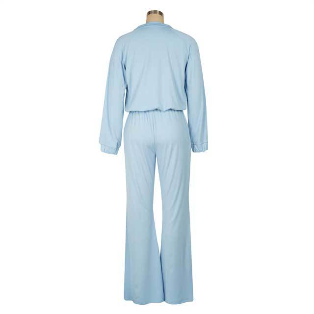 Basic Zipper Jacket Top Bell Pants Set