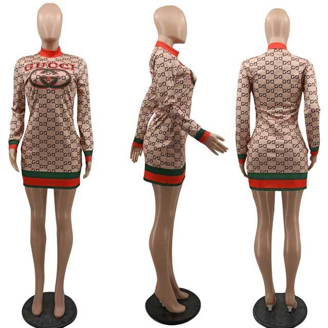 Printed Long Sleeve High Neck Dress