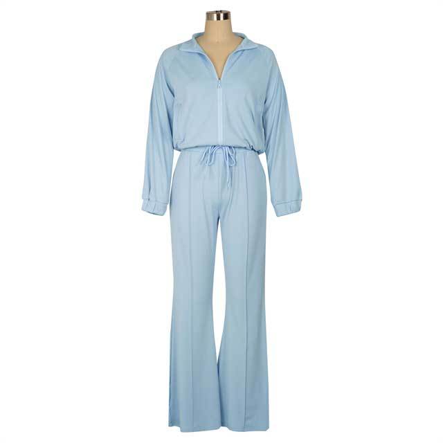 Basic Zipper Jacket Top Bell Pants Set