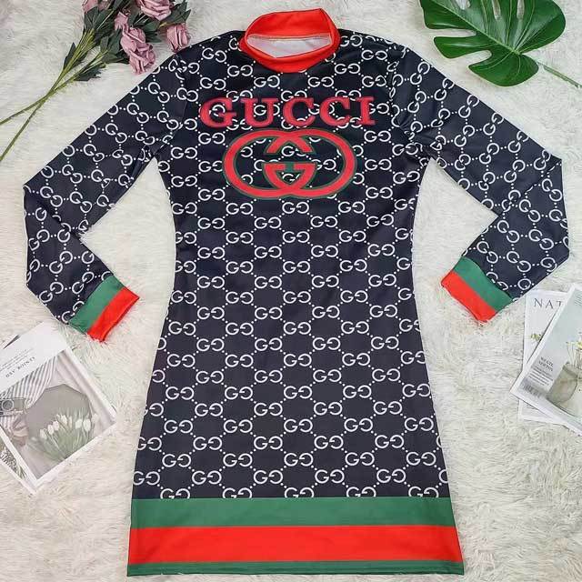 Printed Long Sleeve High Neck Dress