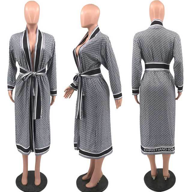 Printed Belted Long Coat